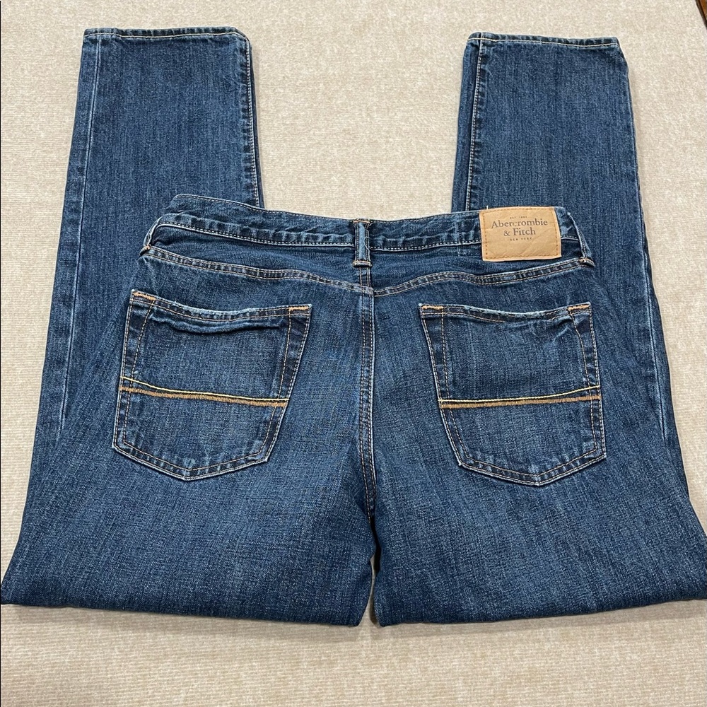 Abercrombie & Fitch Medium Wash Straight Leg Button Fly Denim Blue Jeans Men Boy - Picture 5 of 13